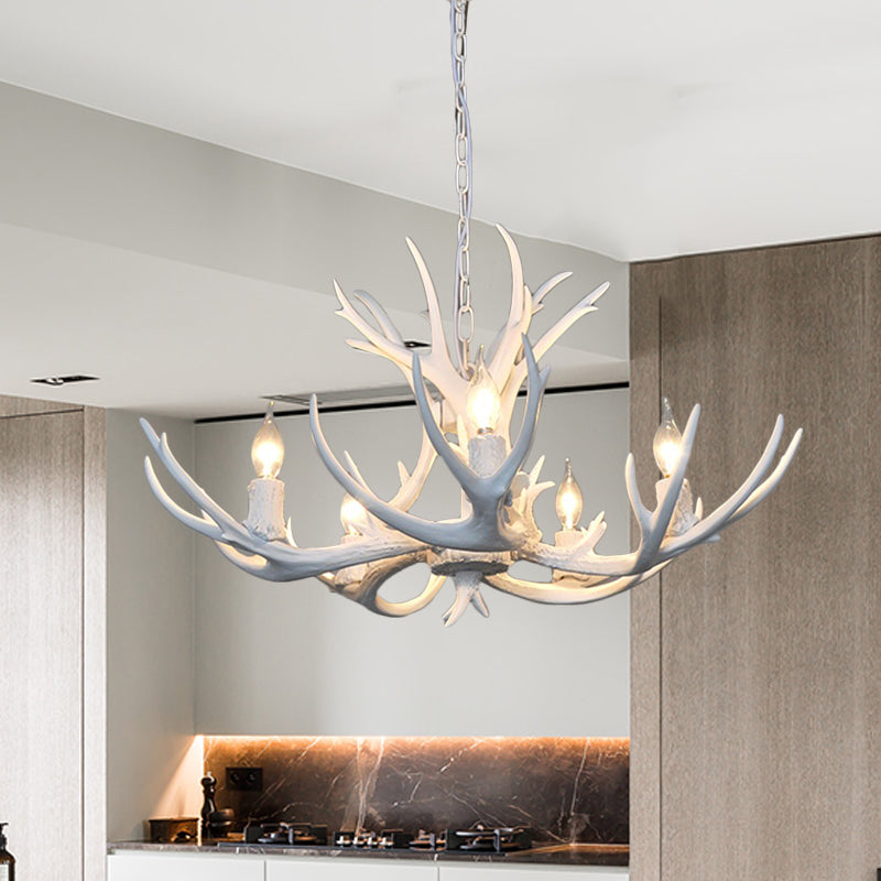 5 Lights Resin Chandelier Lamp Classic White/Brown and Yellow Antler Dining Room Hanging Ceiling Light with/without Shade