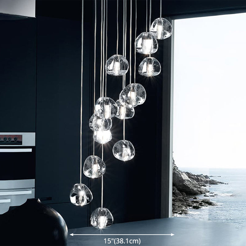 Verre à bulles transparente mini pendentif Light moderne nordique LED escalier rond suspendu lampe
