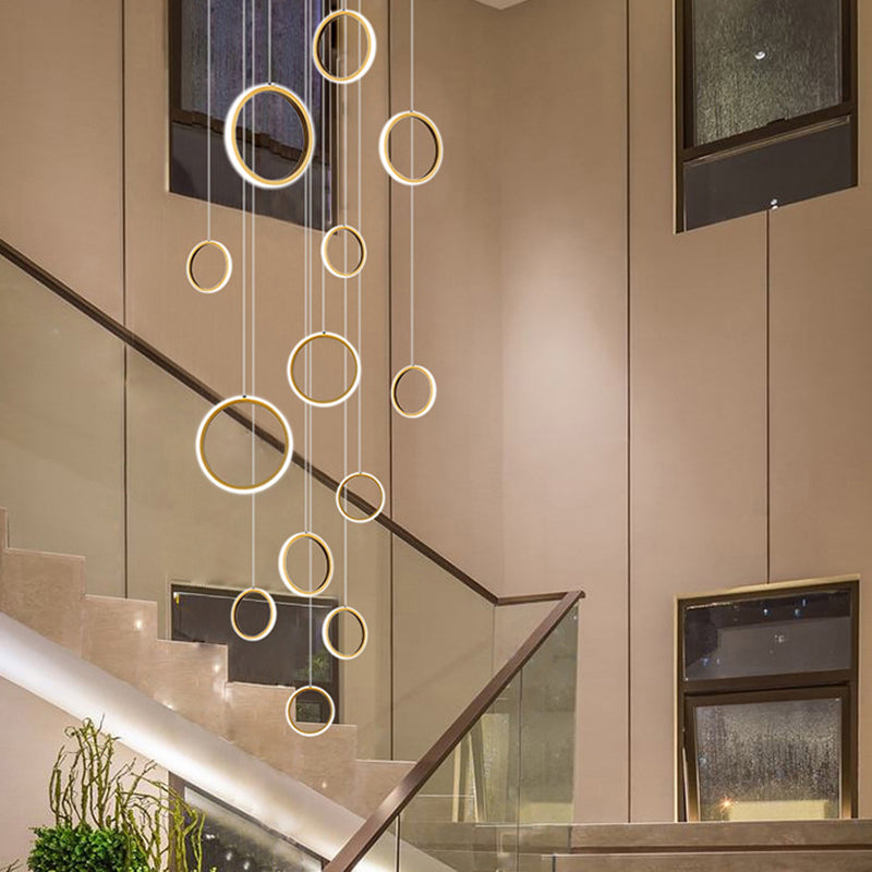 Scade grandi soffitto a sospensione Luce moderna anello di metallo nordico minimalista in ottone