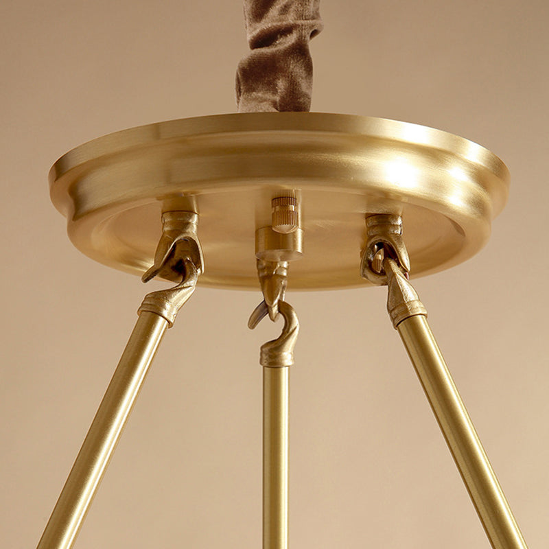 Polished Brass Round Chandelier Lighting Fixtures with 15" Adjustable Cord Modern Clear Crystal Pendant