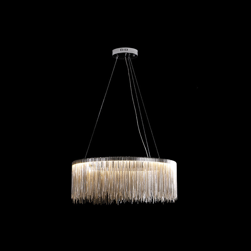 Circular Metal Tassel Chain Chandelier Lamp Postmodern Style Living Room Pendant Lighting Fixture with 3-Colored SMD LED