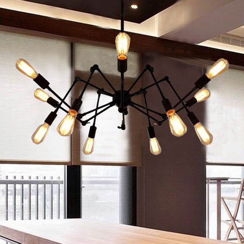 Black Retro Retro Industrial Chandelier Light Light Sala de estar de hierro forjado Multi Light Light