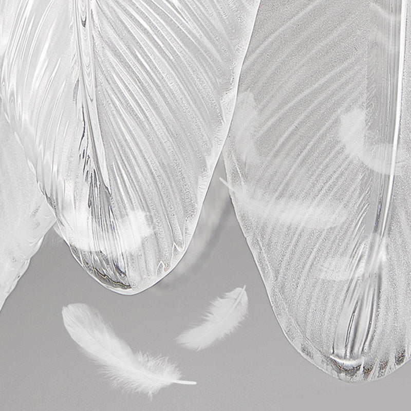 3-Colored LED Crystal Feather Chandelier Lamp Crown Shape Modern Crystal Hanging Chandelier with Clear Glass Feather Lamp Shade