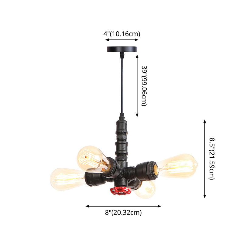 Luz de araña de tubería de agua lámpara en acabado de óxido industrial 4 luces industrial edison bulbo bar cafe lámpara colgante