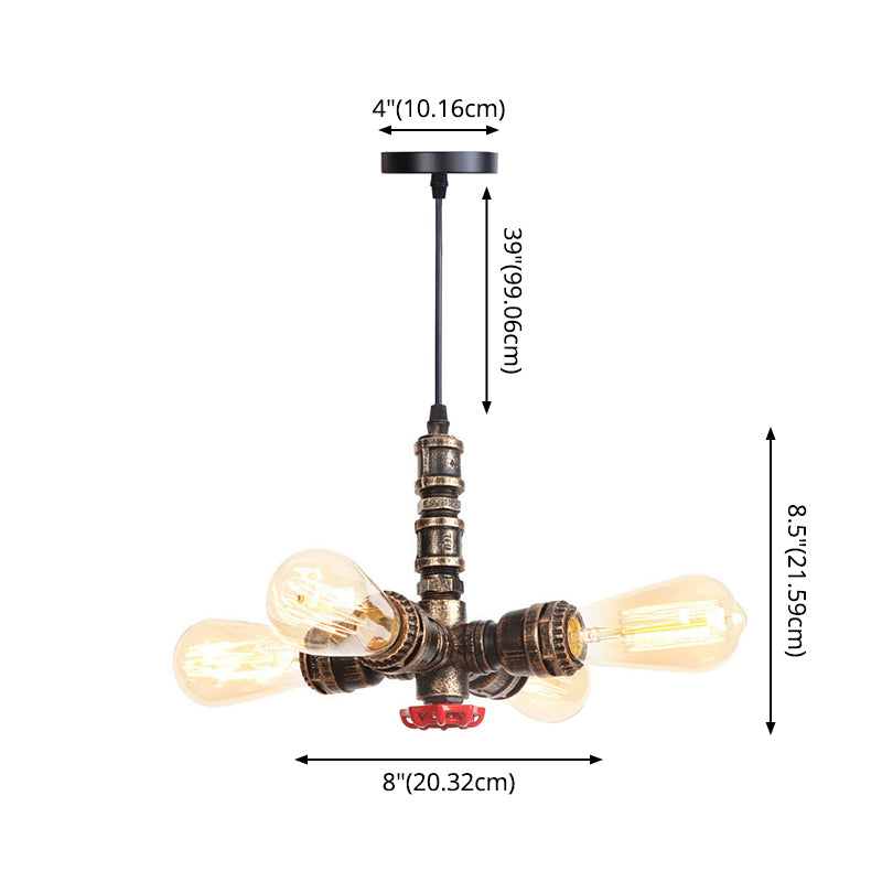 Luz de araña de tubería de agua lámpara en acabado de óxido industrial 4 luces industrial edison bulbo bar cafe lámpara colgante