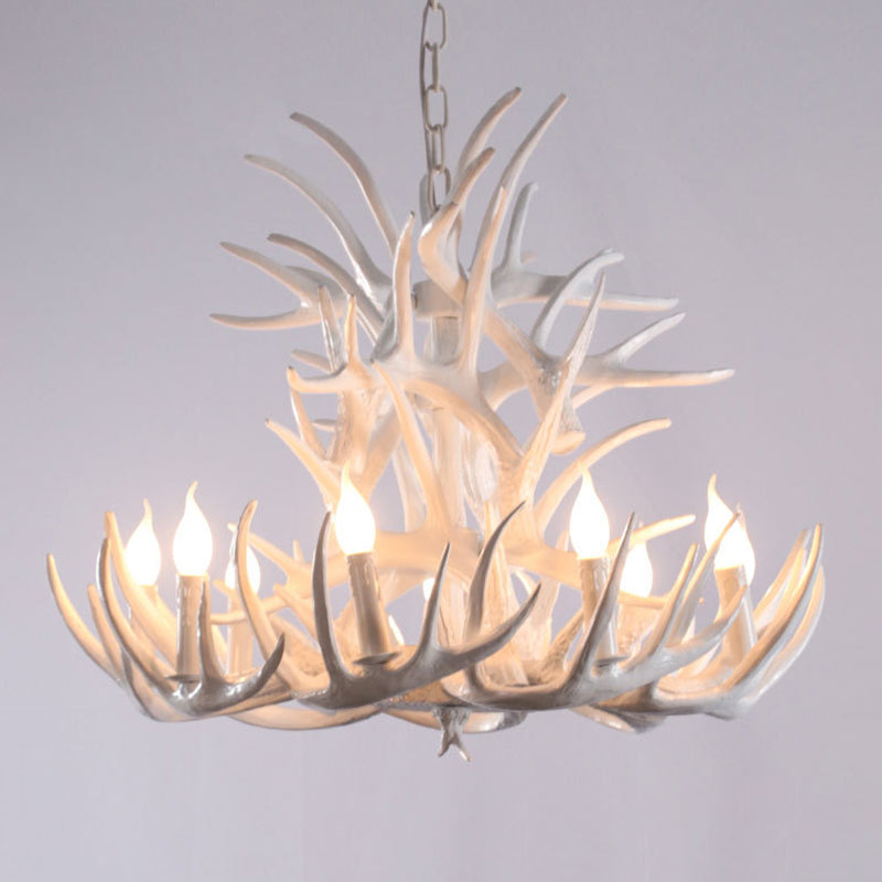 Bulbe Bare Antler Chandelier Country Style Suspension en résine blanche Lumière pour le salon