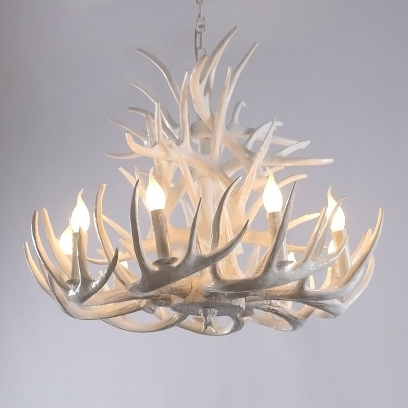 Bulbe Bare Antler Chandelier Country Style Suspension en résine blanche Lumière pour le salon