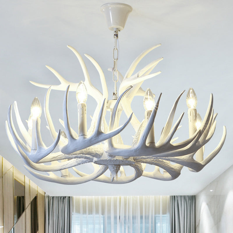 Bulbe Bare Antler Chandelier Country Style Suspension en résine blanche Lumière pour le salon