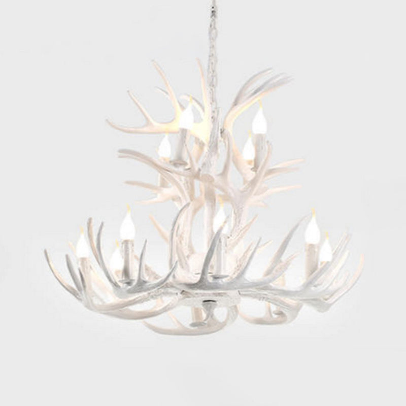 Bulbe Bare Antler Chandelier Country Style Suspension en résine blanche Lumière pour le salon