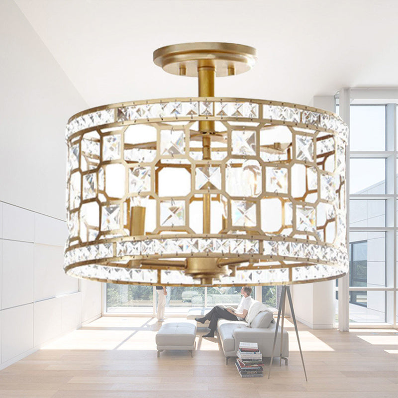 Lampada semifulta in stile cinese a 3 luci a filo dorato Filing Aitura del soffitto con sfumatura metallica e cristallina