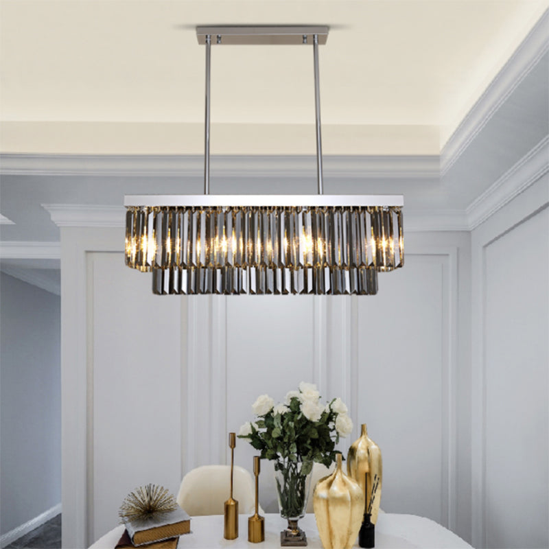 Rettangolo leggero appeso moderno blocco cristallo grigio 6/8/10 teste lampada lampadario sala da pranzo