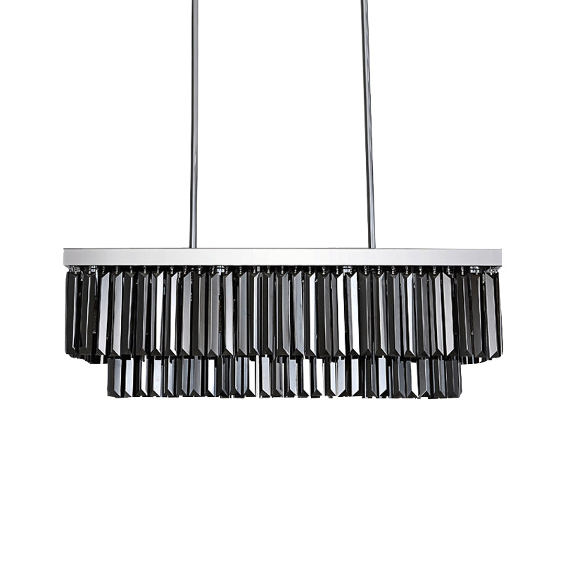 Rectangle Hanging Light Modern Smoke Gray Crystal Block 6/8/10 Heads Dining Room Chandelier Lamp