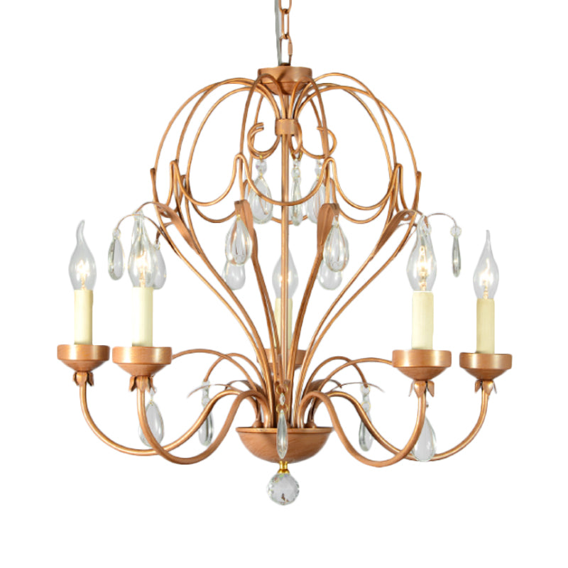 Brass 5/6 Lights Chandelier Light Fixture Traditional Metal and Crystal Candle Pendant Lamp for Dining Room