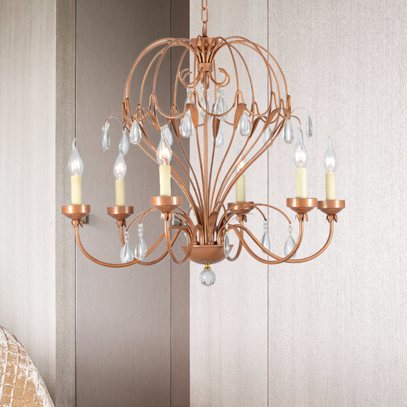 Brass 5/6 Lights Chandelier Light Fixture Traditional Metal and Crystal Candle Pendant Lamp for Dining Room