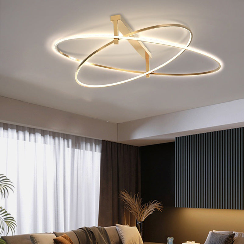 Minimalist Oval Semi Flush Mount Light Metal 2-Head Living Room LED Ceiling Light in Gold