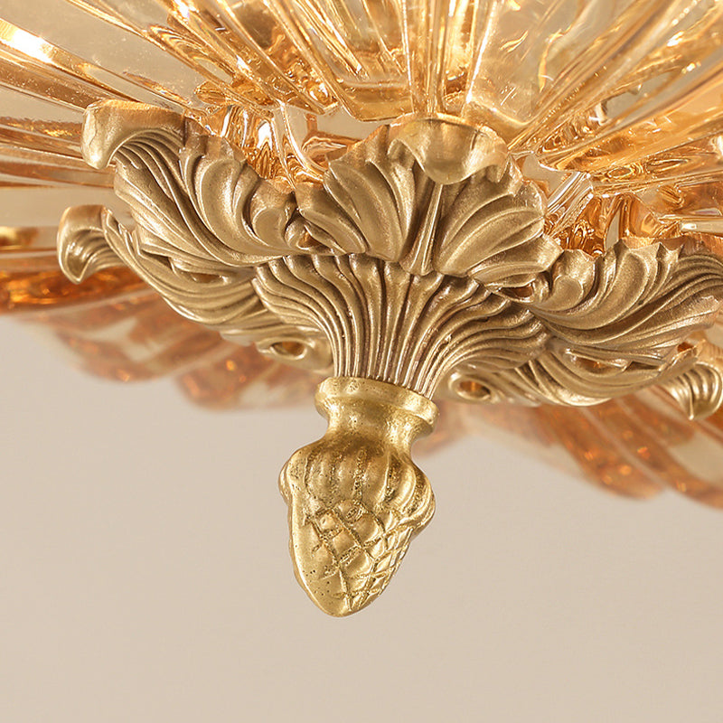 Dome Clear Glass Semi Flush Light Modernist 5 Lights Gold Flush Mount Ceiling Light Fixture with Crystal Draping