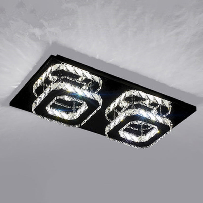 Quad Shaped Crystal Ceiling Light Modern Stainless Steel LED Semi Flush Light for Foyer