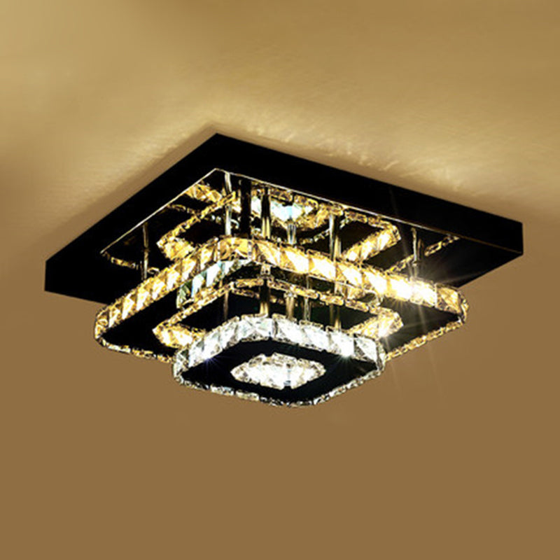 Quad Shaped Crystal Ceiling Light Modern Stainless Steel LED Semi Flush Light for Foyer