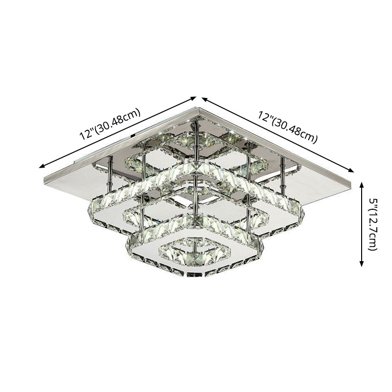 Quad Shaped Crystal Ceiling Light Modern Stainless Steel LED Semi Flush Light for Foyer