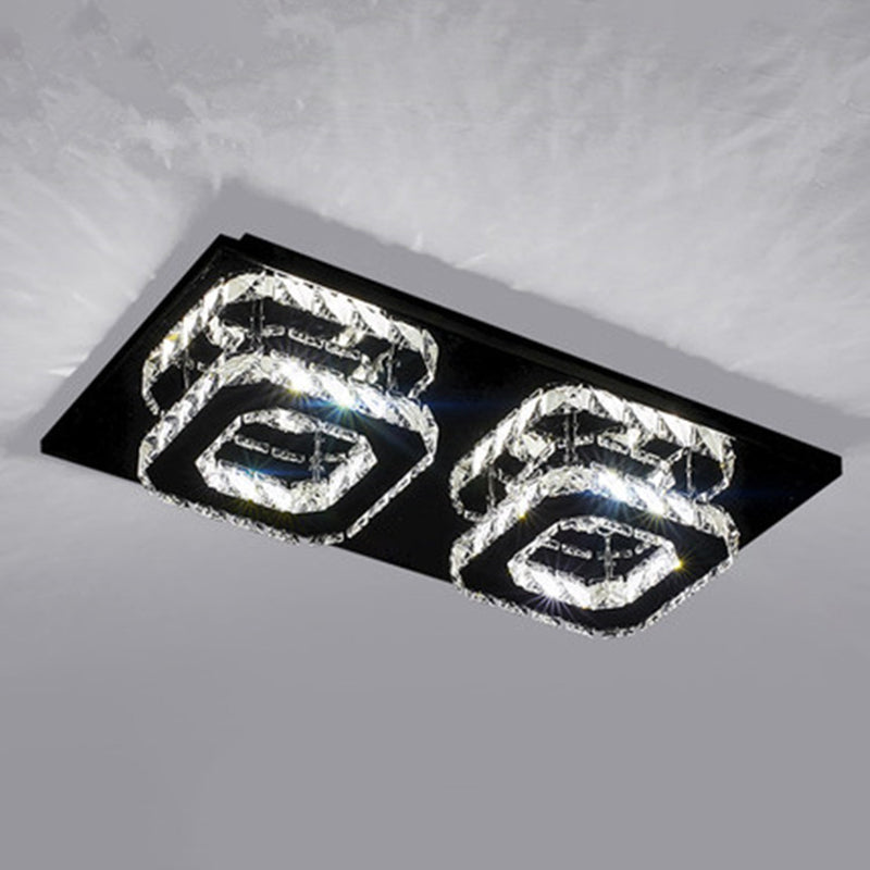 Quad Shaped Crystal Ceiling Light Modern Stainless Steel LED Semi Flush Light for Foyer