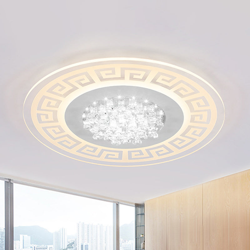 Lampada da soffitto moderna a LED bianca da incasso rotonda extra sottile in acrilico con accenti di cristallo
