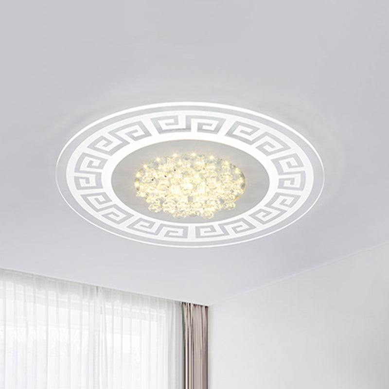 Lampada da soffitto moderna a LED bianca da incasso rotonda extra sottile in acrilico con accenti di cristallo