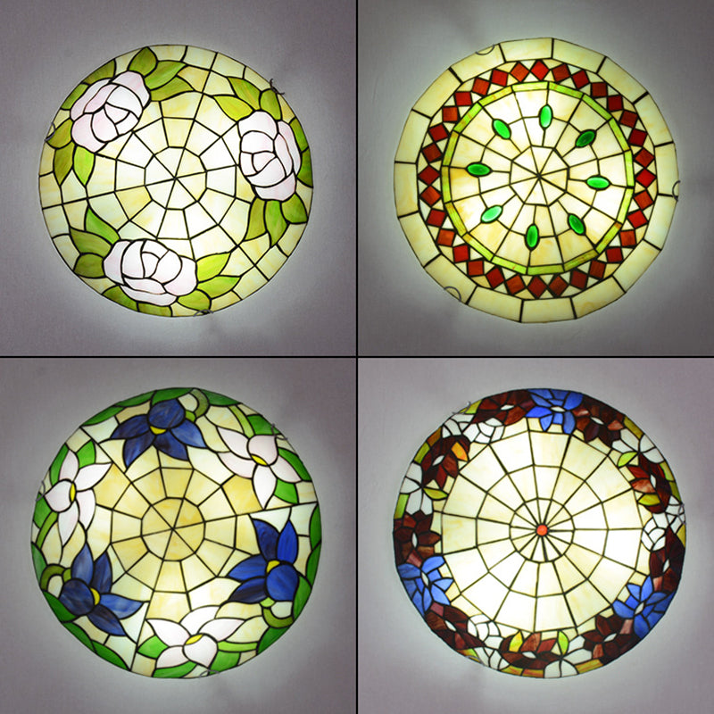 Bowl Shaped Flush Ceiling Light Stained Glass Tiffany Flushmount Lighting for Bedroom
