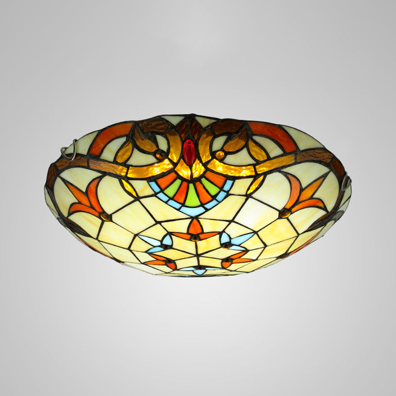 Beige Bowl Flush Light Classic Handcrafted Glass Ceiling Flush Light with Ribbon Pattern