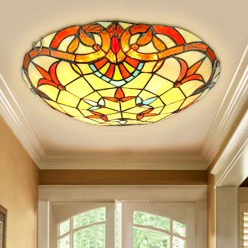 Beige Bowl Flush Light Classic Handcrafted Glass Ceiling Flush Light with Ribbon Pattern