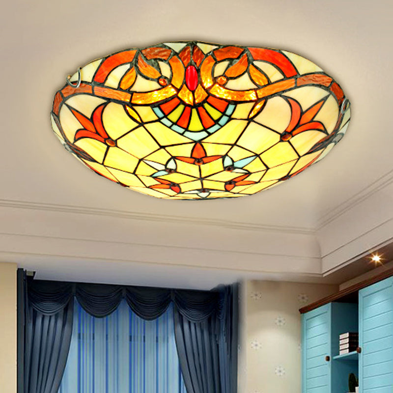 Beige Bowl Flush Light Classic Handcrafted Glass Ceiling Flush Light with Ribbon Pattern
