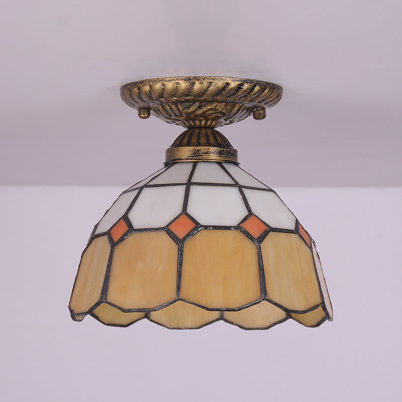 Pilt à plafond floral Lampe à montage méditerranéen coupé 1 tête semi-flinaire Éclairage pour foyer