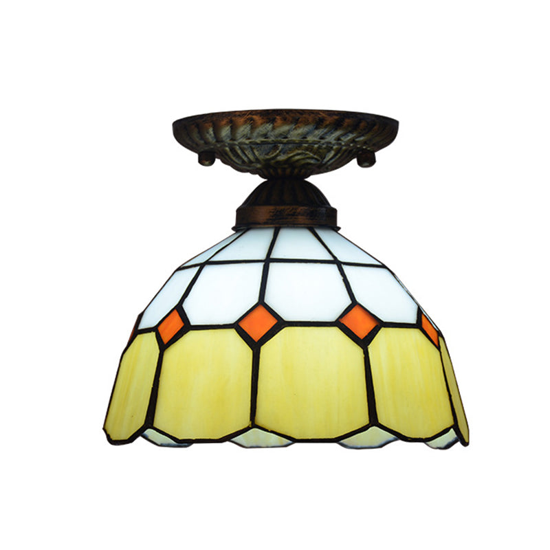 Pilt à plafond floral Lampe à montage méditerranéen coupé 1 tête semi-flinaire Éclairage pour foyer