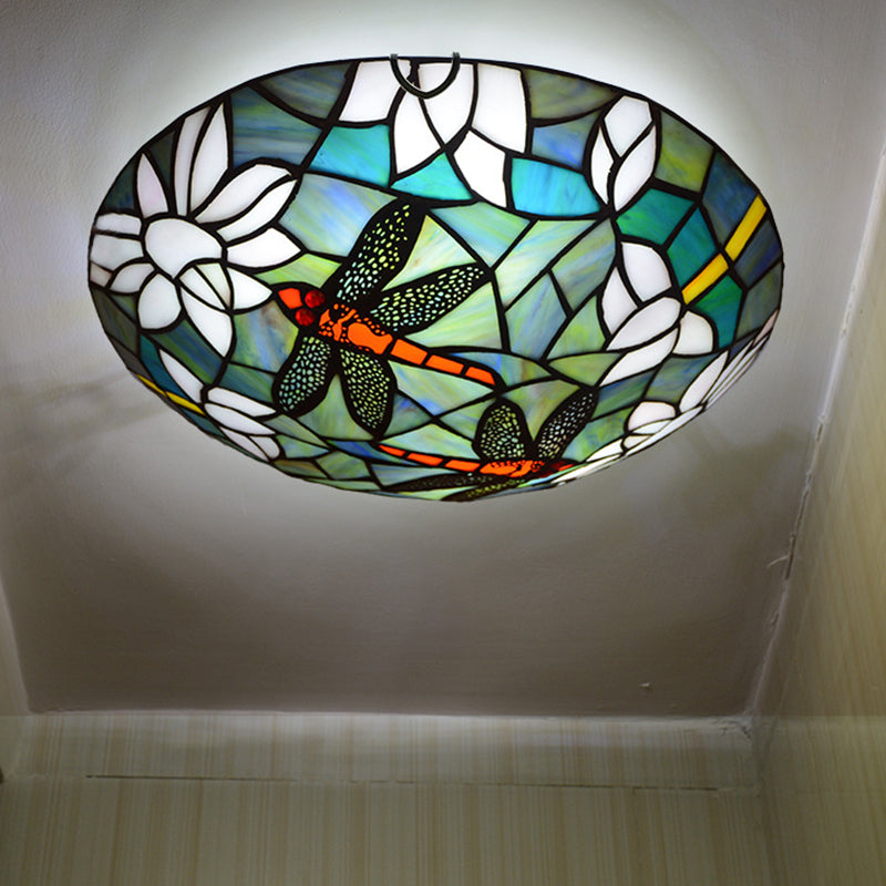 Verre coupé Aqua encastré lampe Dragonfly et Lotus Tiffany style plafonnier