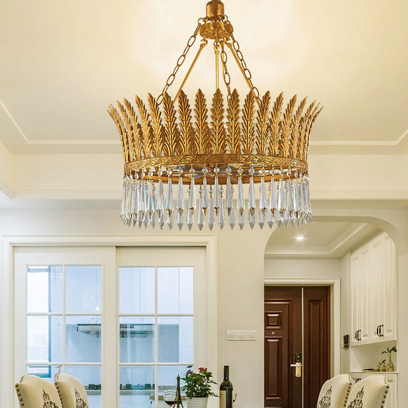 Brass Round Chandelier Lamp Traditional Metal and Crystal 4/6 Lights Living Room Hanging Light