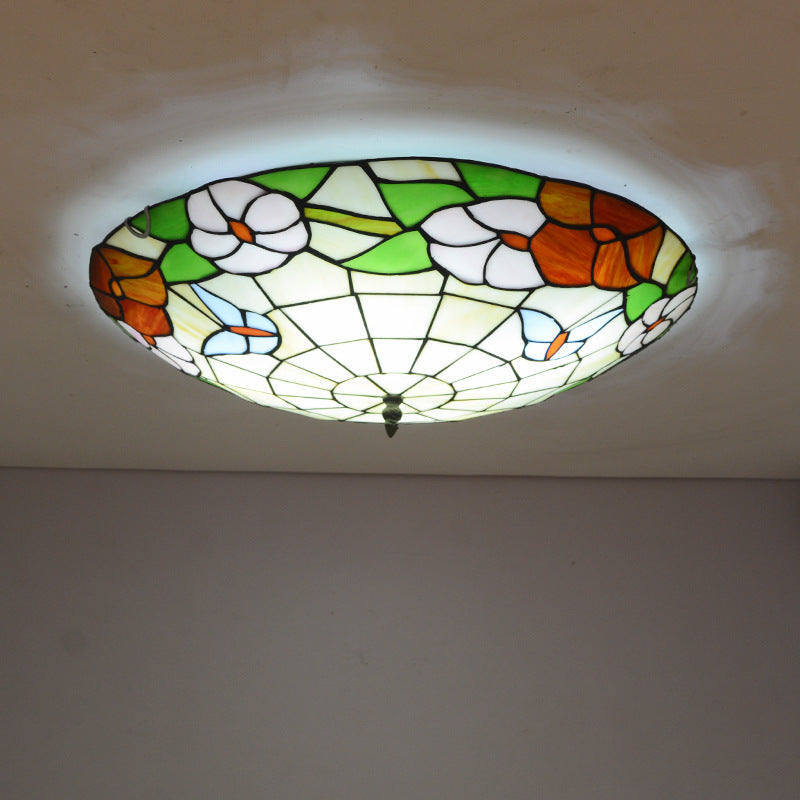 Multicolored Stained Glass Bowl Flushmount Tiffany-Style Ceiling Light for Bedroom
