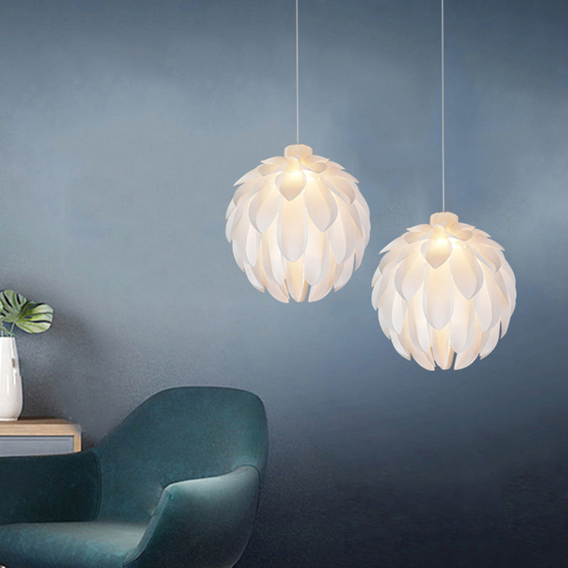 White Pinecone Shade Pendant Light  Nordic Modern 1 Light PVC Living Room Hanging Lamp