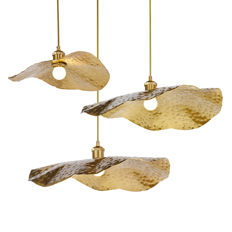 Golden Bronze 1 Light Lotus Leaf  Shaped Ceiling Pendant Mid-Century Metal Hanging Lamp for Restaurant