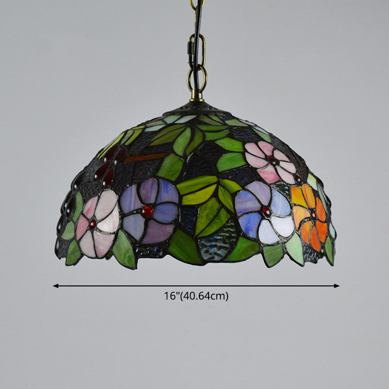 Luz de colgante de tazón estilo tiffany 1 lámpara colgante de vidrieras de luz en verde