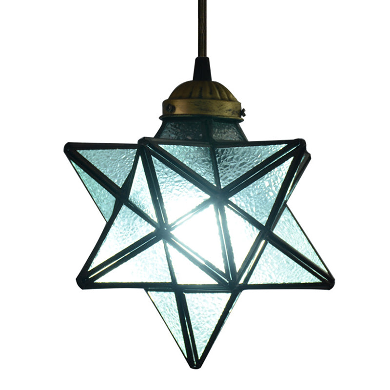 1 Light Pendant Light Tiffany Star Shade Icy Clear Glass Down Lighting Pendant