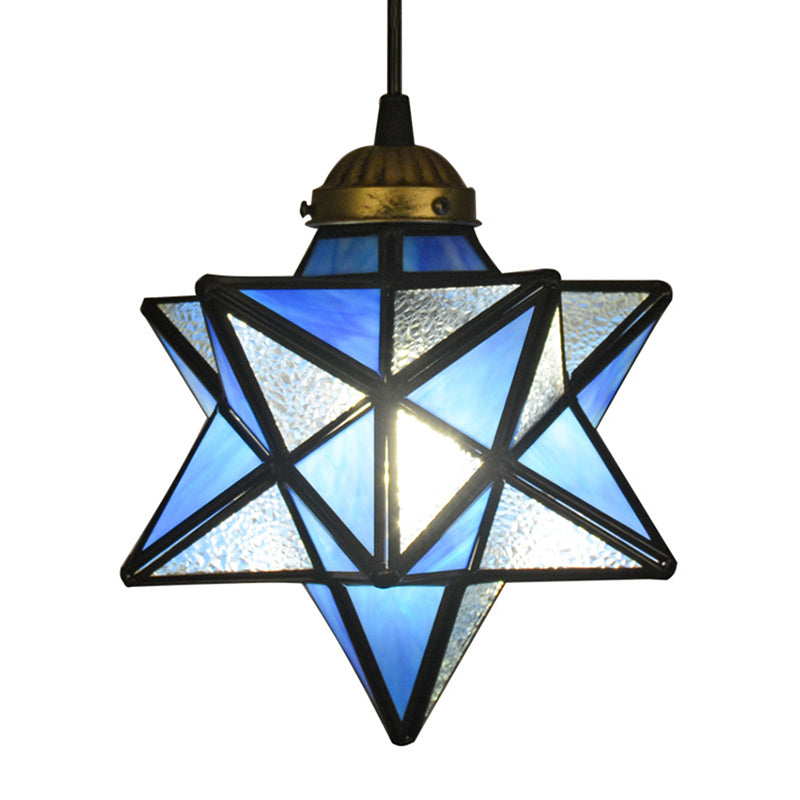 1 Light Pendant Light Tiffany Star Shade Icy Clear Glass Down Lighting Pendant