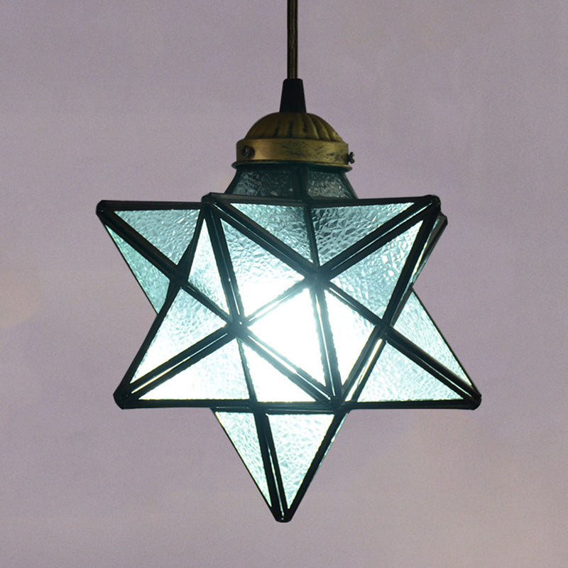 1 Light Pendant Light Tiffany Star Shade Icy Clear Glass Down Lighting Pendant