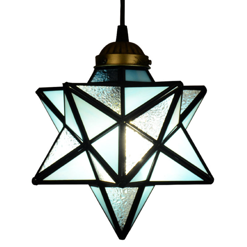 1 Light Pendant Light Tiffany Star Shade Icy Clear Glass Down Lighting Pendant