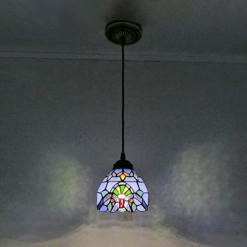 Ciotola a ciondolo leggero in stile tiffany 1 lampada appesa vetrata leggera per sala da pranzo