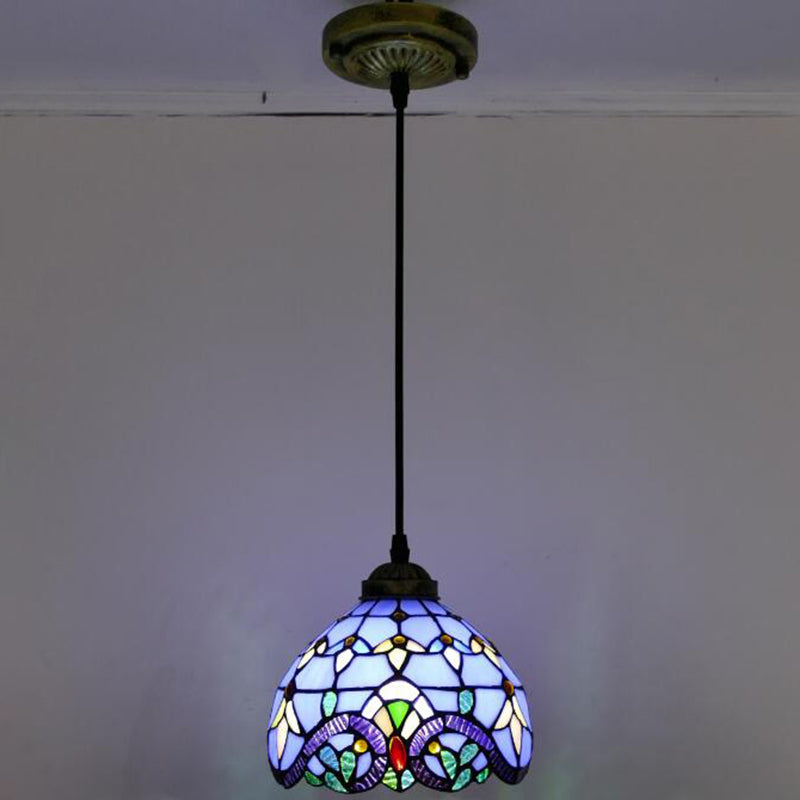 Kom hanglamp licht tiffany-stijl 1 licht gebrandschilderd glas hangende lamp voor eetkamer