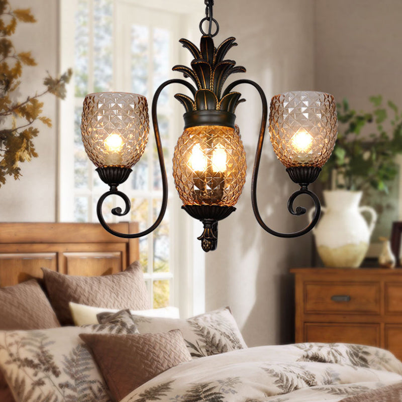 5/7 Lights Bedroom Ceiling Lamp Traditional Black Chandelier Pendant Light with Cup Frosted Prismatic Glass Shade