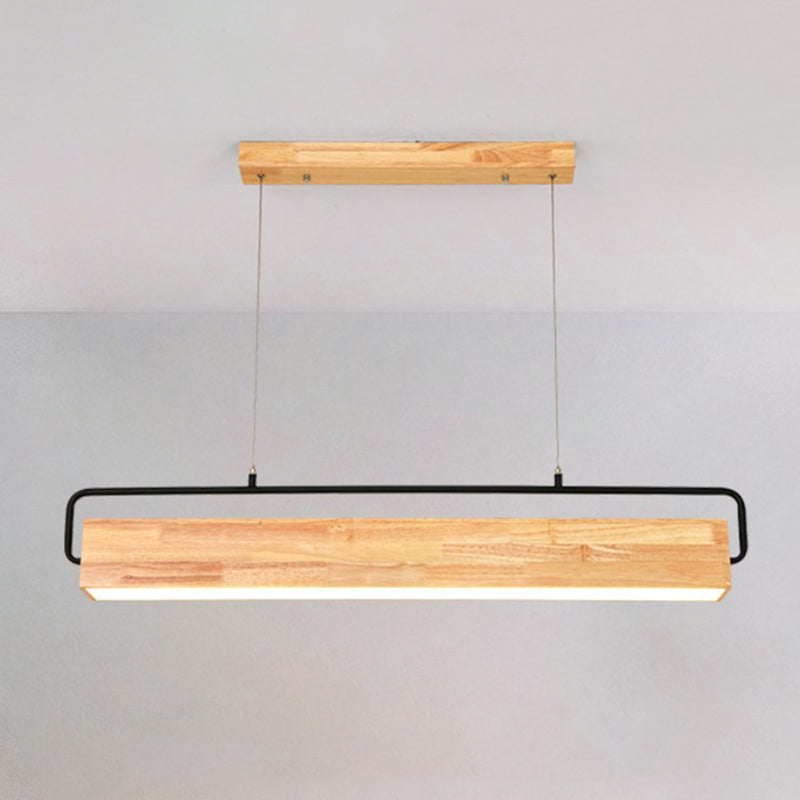 Modern Nordic Strip Island Pendant Lighting Rectangular Wood Restaurant Linear Chandelier