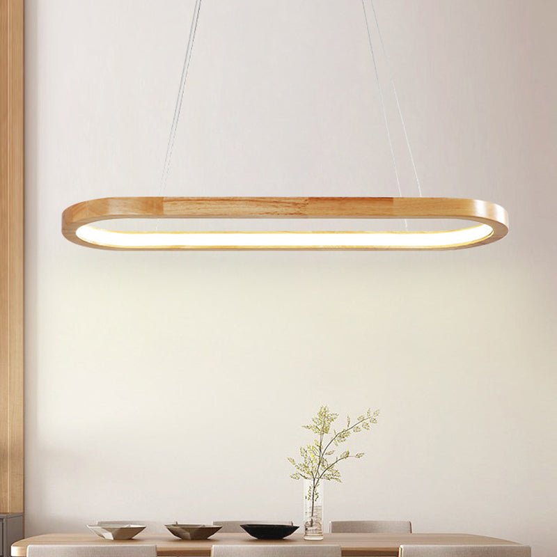 Modern Minimalist Oval Island Light LED Wooden Strip Restaurant Pendant Lighting