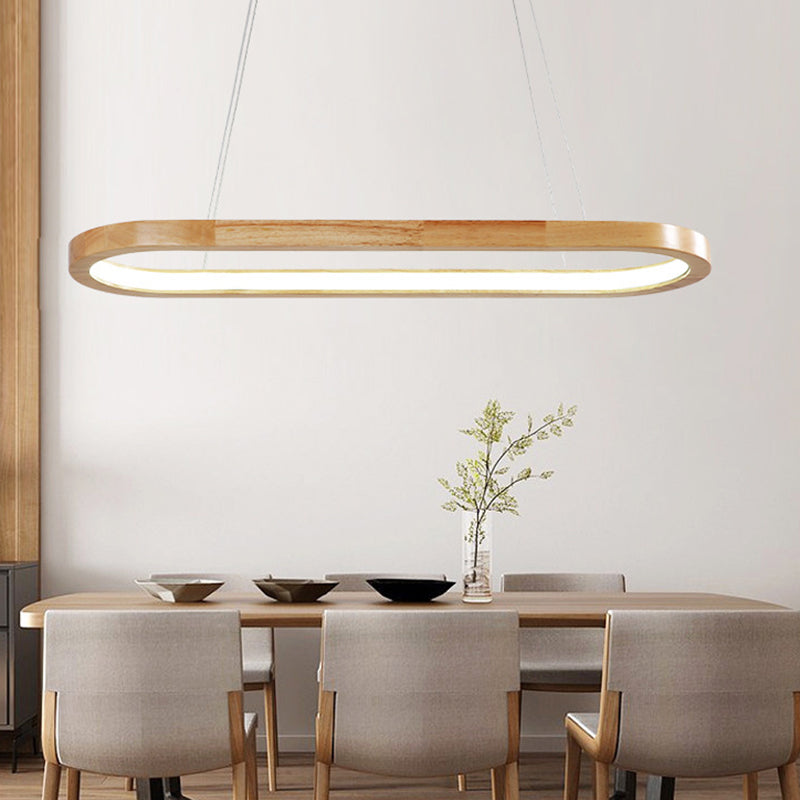 Modern Minimalist Oval Island Light LED Wooden Strip Restaurant Pendant Lighting