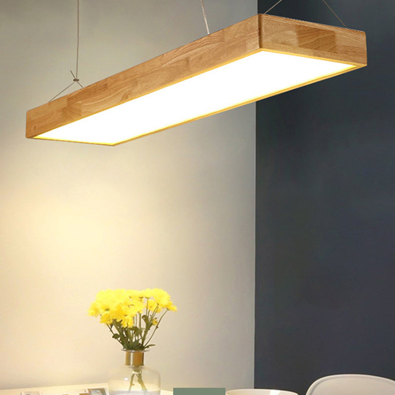 Beige Rectangular Island Pendant Lighting Modern Minimalist Wood LED Island Lamps