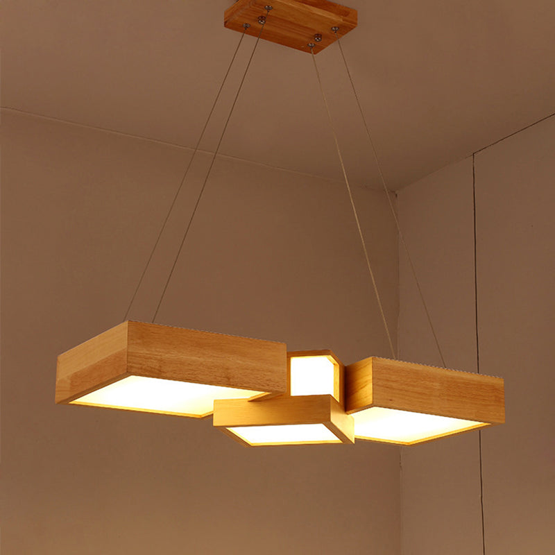 Japanese Style Wooden LED Restaurant Pendant Lighting  Rectangular Solid Wood Island Lamps